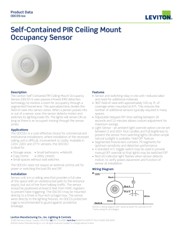 Leviton ODC0S-I2W Occupancy Data Sheet | Manualzz