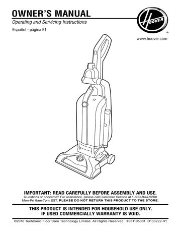 Hoover UH30301 WindTunnel T-Series Bagged Upright Vacuum Mode d'emploi ...