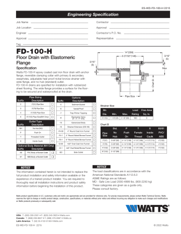 Watts FD-100-H Floor Drain Specification | Manualzz