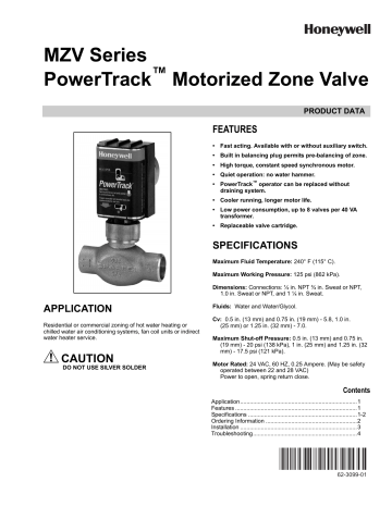 Honeywell Home MZV520-RP PowerTrack™ 24V Motor Specification | Manualzz