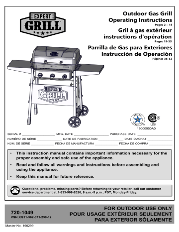 Expert Grill 720-1049 grill Operation Manual | Manualzz
