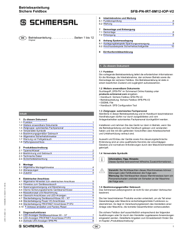 Schmersal SFB-PN-IRT-8M12-IOP-V2 Safety Fieldbox Bedienungsanleitung ...