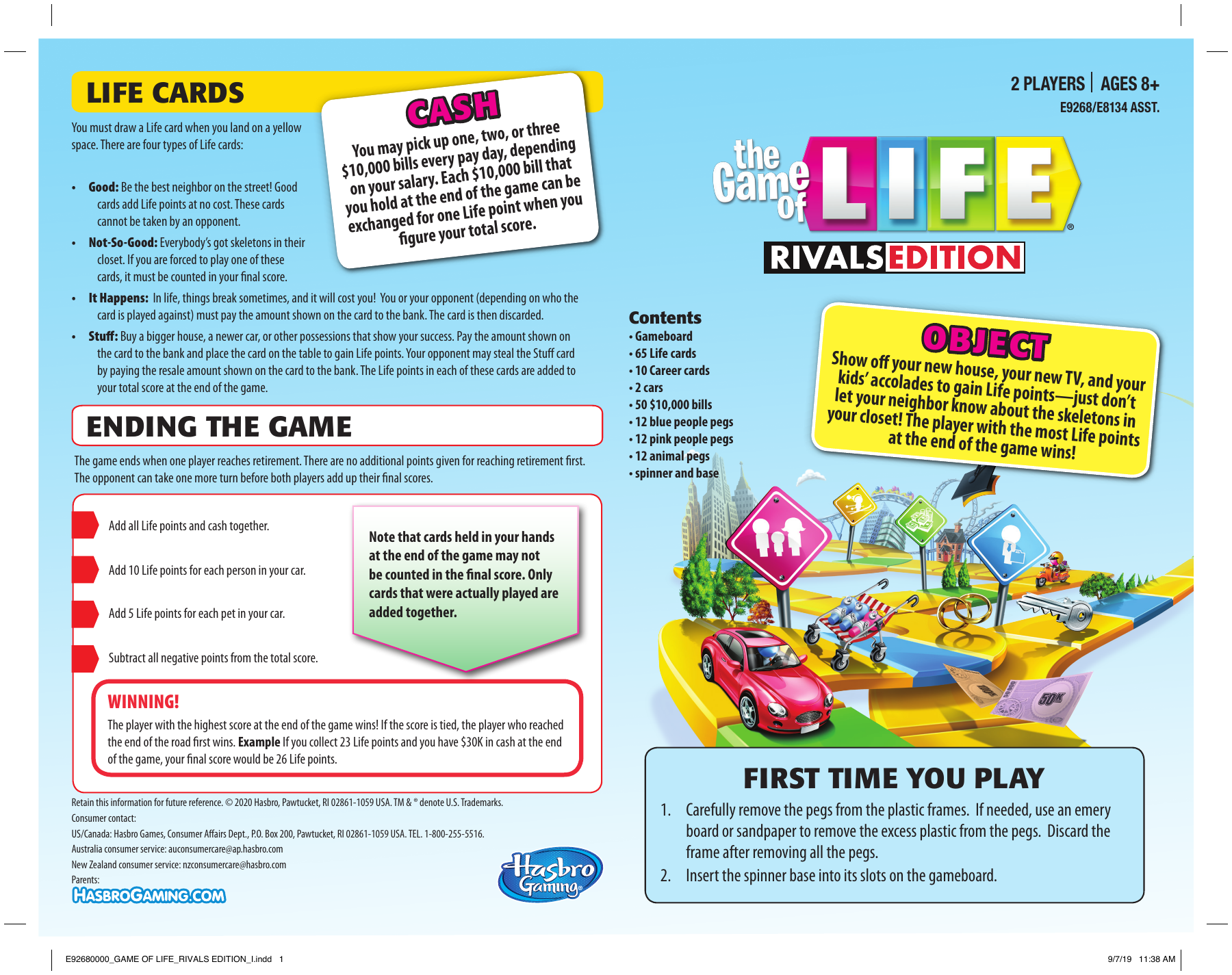 User manual Hasbro The Game of Life (English - 2 pages)