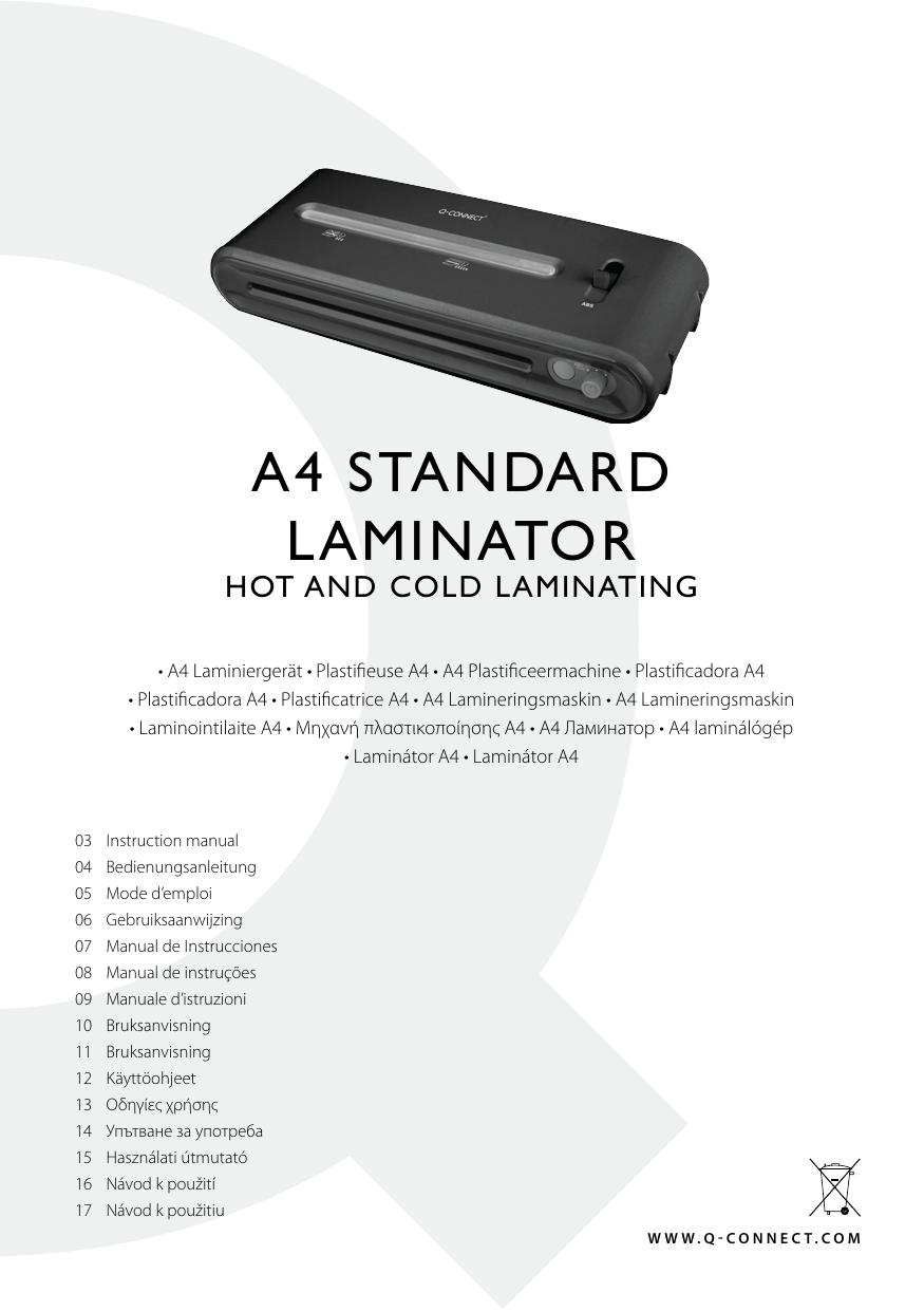 Q-CONNECT lam a4 standard laminator Instruction manual