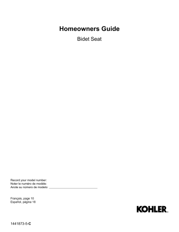 Kohler K-18751-0 C3®-050 elongated bidet toilet seat Guide | Manualzz
