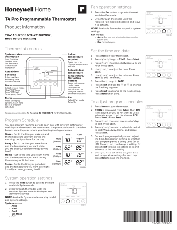 Honeywell T4 Pro Thermostat Install Manual