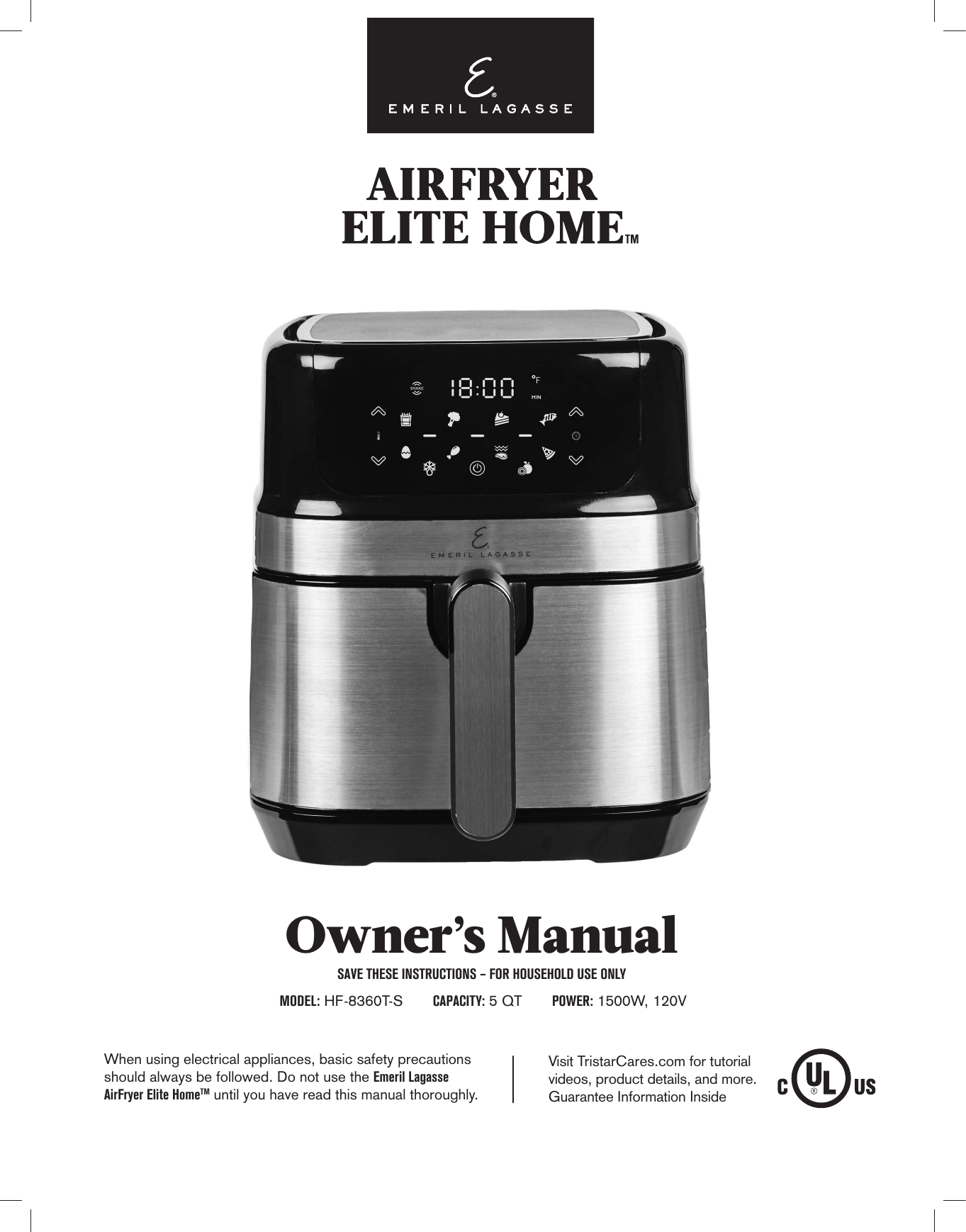 User manual Emeril Lagasse French Door AirFryer 360 FAFO-001