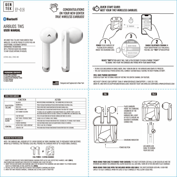 GENTEK TW2 Wireless Earbuds User Manual | Manualzz