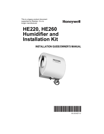 Honeywell HE220, HE260 Humidifier and Installation Guide | Manualzz