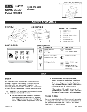Uline H-8093 Ohaus SF40A Scale Printer Guide d'installation | Manualzz
