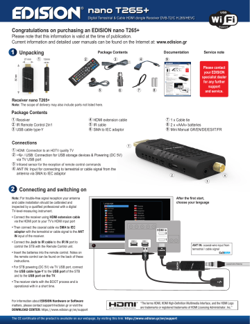 EDISION Digital Terrestrial & Cable HDMI dongle Receiver DVB-T2/C H.265 ...