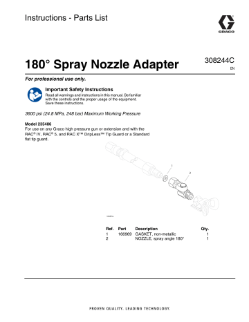 Graco 308244C, 180° Spray Nozzle Adapter Instructions | Manualzz