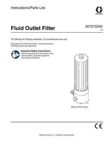 Graco 307273ZAG, Fluid Outlet Filter Instructions | Manualzz