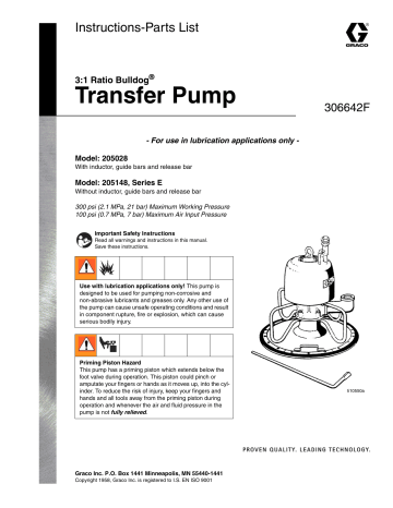 Graco 306642F 3:1 Ratio Bulldog Transfer Pump Owner's Manual | Manualzz