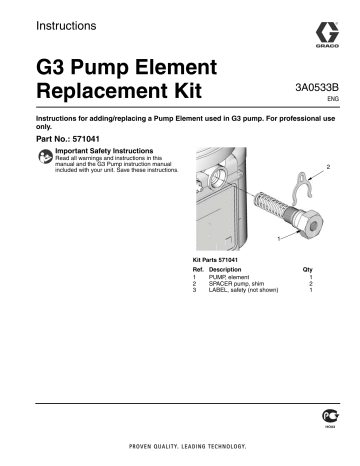 Graco 3A0533B G3 Pump Element Replacement Kit Instructions | Manualzz