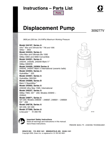 Graco 309277V Displacement Pump Owner's Manual | Manualzz