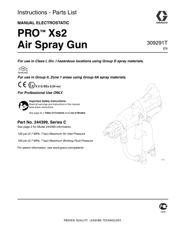 Graco 309291T - Electrostatic Pro Xs2 Air Spray Gun Instructions | Manualzz