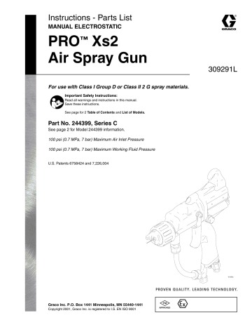 Graco 309291L, Electrostatic Pro Xs2 Air Spray Gun, U.S. Owner's Manual | Manualzz