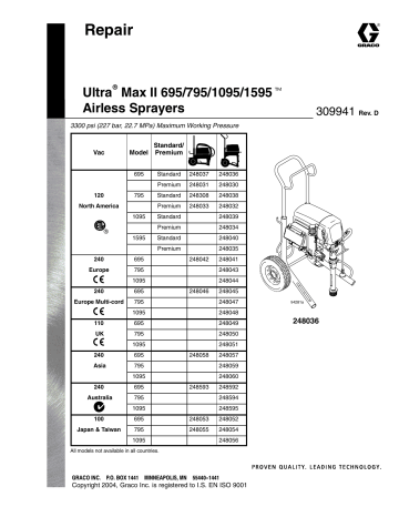 Graco 309941D Ultra Max II 695/795/1095/1595 Airless Sprayers Repair Owner's Manual | Manualzz