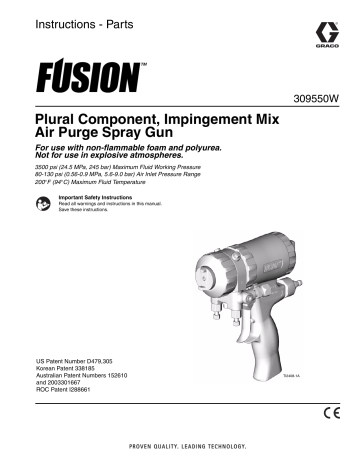 Graco 309550W, Fusion Plural Component, Impingement Mix, Air Purge Spray Gun, U.S. Owner's Manual | Manualzz
