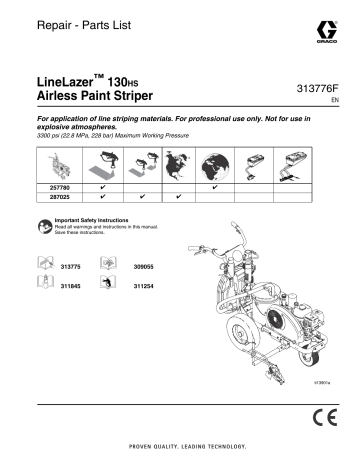 Graco 313776F LineLazer 130HS Airless Paint Striper, Repair - Parts List Owner's Manual | Manualzz