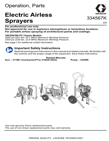 Graco 334567K, 190/290/390 PC Electric Airless Sprayers Owner's Manual | Manualzz