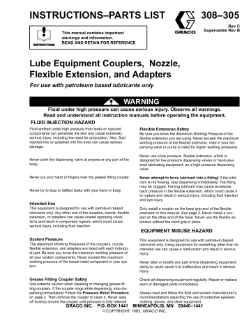 Graco 308305C Lube Equipment Couplers, Nozzles, Flexible Extension, and Adapters Owner's Manual | Manualzz