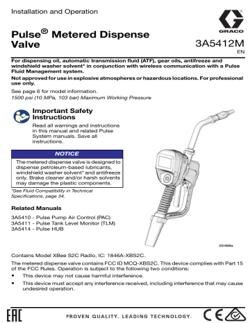 Graco 3A5412M, Pulse Meter Owner's Manual | Manualzz
