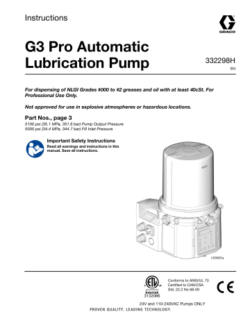 Graco 332298H. G3 Pro Automatic Lubrication Pump Instructions | Manualzz