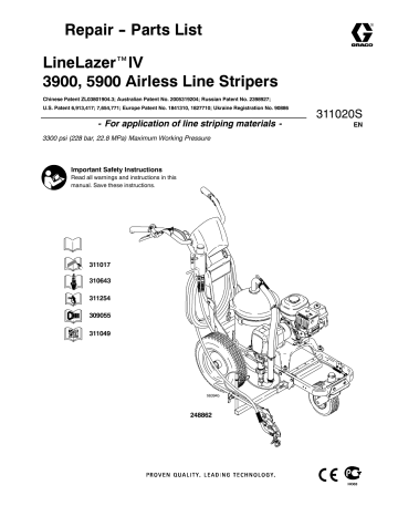 Graco 311020S - LineLazer IV 3900, 5900 Airless Line Stripers, Repair-Parts Owner's Manual | Manualzz