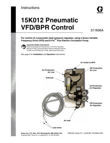 Graco 311606A, 15K012 Pneumatic VFD/BPR Control Kit Owner's Manual | Manualzz