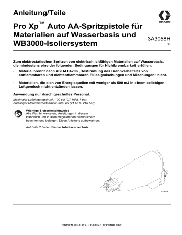Graco 3A3058H, Handbuch, Pro Xp Auto AA-Spritzpistole für Materialien auf Wasserbasis und WB3000-Isoliersystem, Anleitung-Teile, Deutsch Bedienungsanleitung | Manualzz