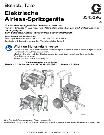 Graco 334539G, 49E/495/595/395EU Elektrische Airless-Spritzgeräte, Betrieb, Teile Bedienungsanleitung | Manualzz