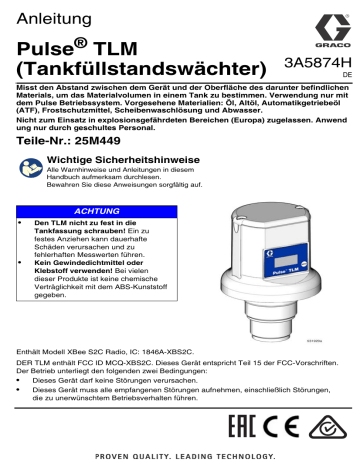 Graco 3A5874H, Pulse TLM (Tankfüllstandswächter), Deutsch Bedienungsanleitung | Manualzz
