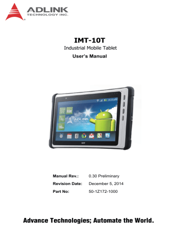 Adlink IMT-1 Android 4.2 Industrial Tablet PC Owner's Manual | Manualzz