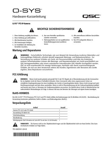 QSC PTZ-20X60 Schnellstartanleitung | Manualzz