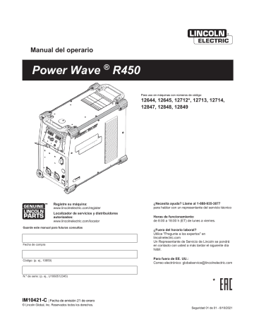 Lincoln Electric Power Wave R450 CCC - 12849 Instrucciones de operación ...