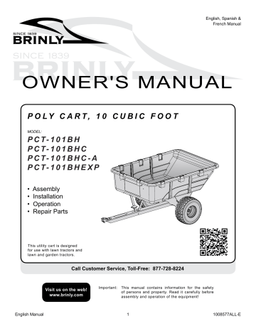 Brinly PCT-101BH 10 Cu. Ft. Poly Cart Owner Manual | Manualzz