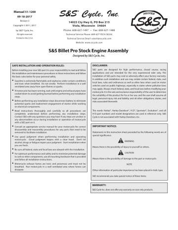 S&S Cycle Billet Pro Stock Engine Assembly Instruction Sheet | Manualzz