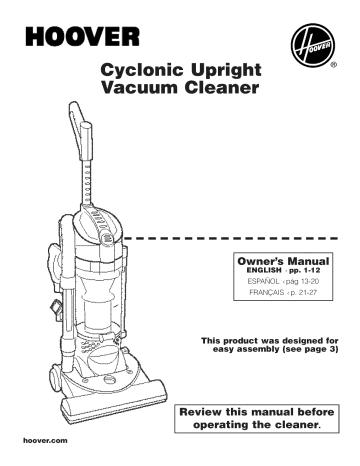 Hoover U5180-900 Upright Vacuum Owner's Manual | Manualzz