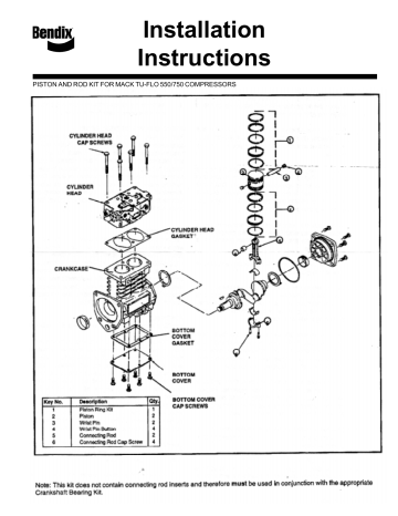 Bendix S-1114 PISTON AND ROD KIT Installation Instructions | Manualzz