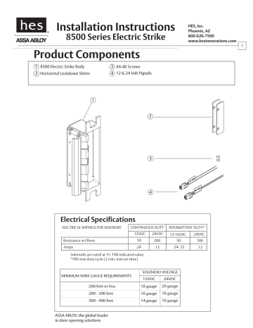 ASSA ABLOY HES 8500 Electric Strike Installation Instruction | Manualzz