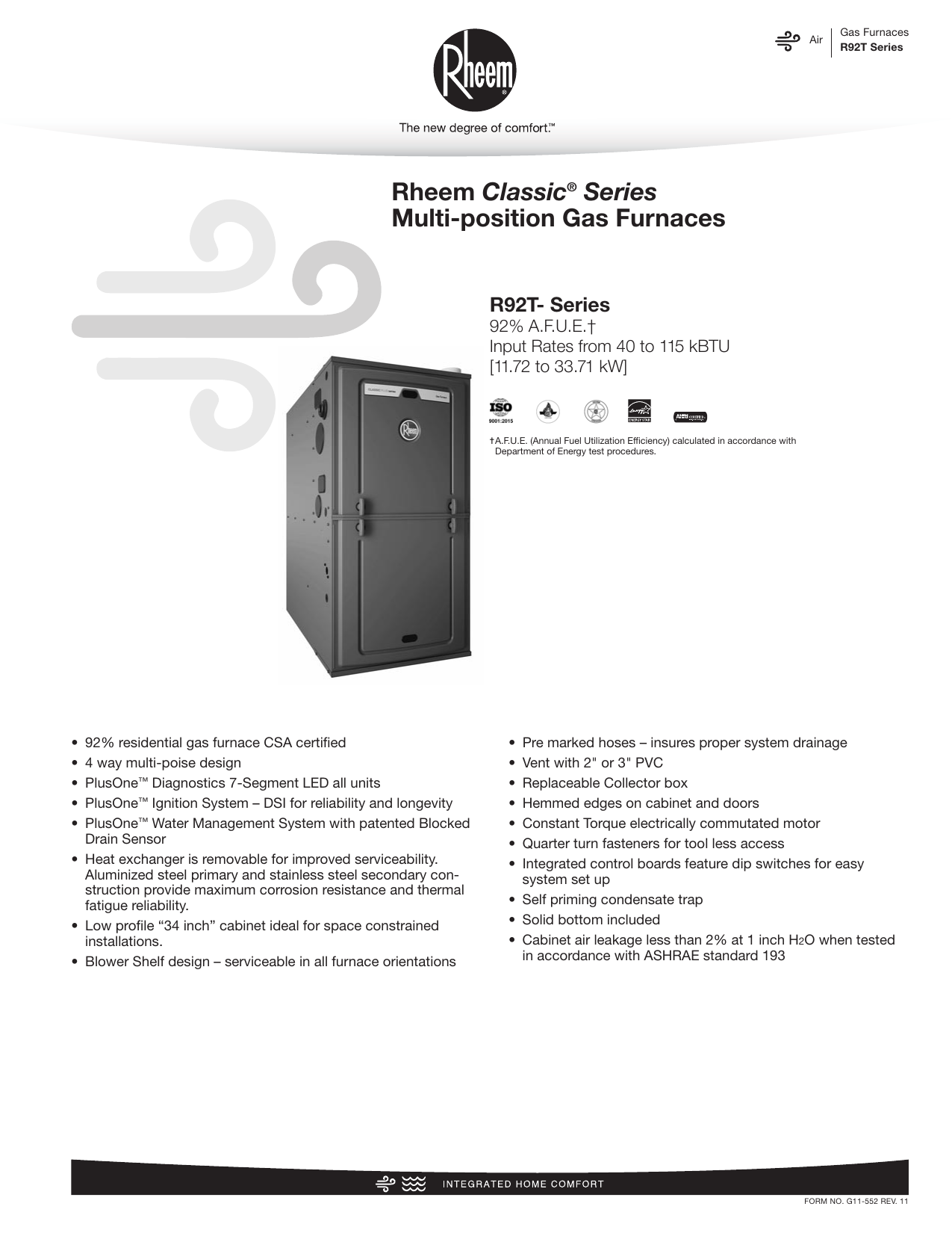 Rheem R92TA0401317MSA Gas Furnace Specification | Manualzz