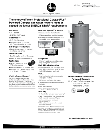 Rheem PRO+G50-40N RH67 PD Residential Gas Water Heater Specification ...