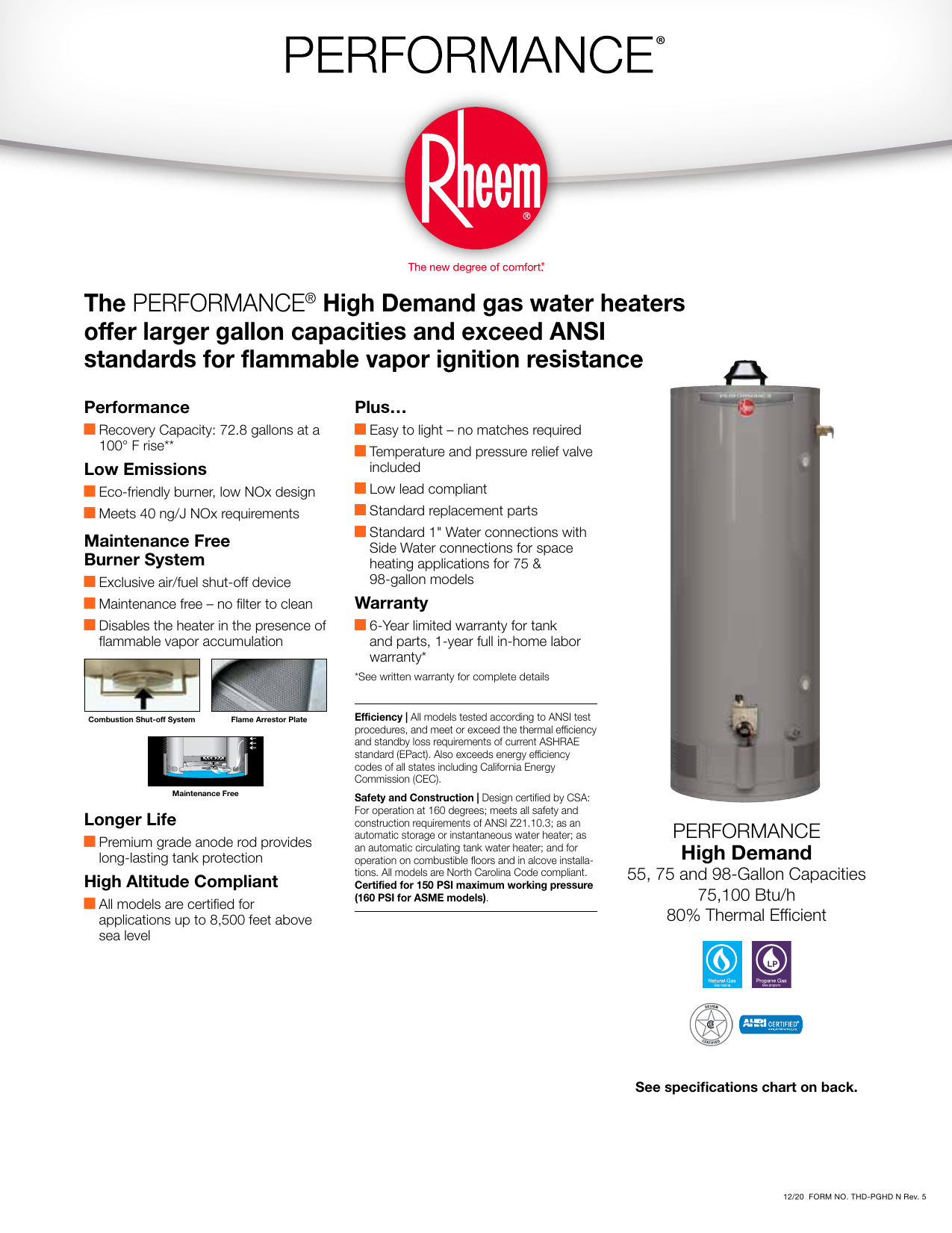 Rheem XP55T06EC45U0 Residential Gas Water Heater Specification | Manualzz