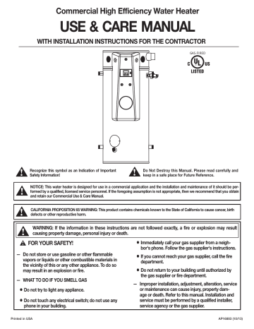 Rheem GHE119-500 Commercial Gas Water Heater Use and Care Manual | Manualzz