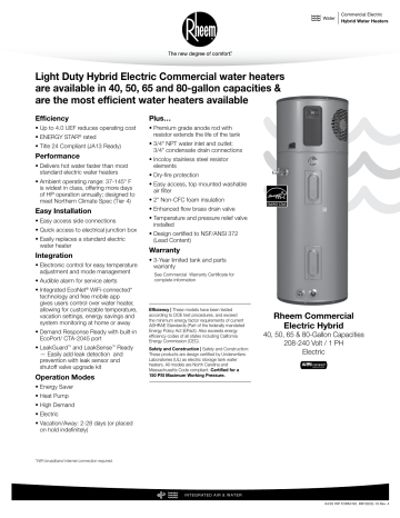 Rheem 80 Gallon Electric Commercial Water Heater (Light Duty