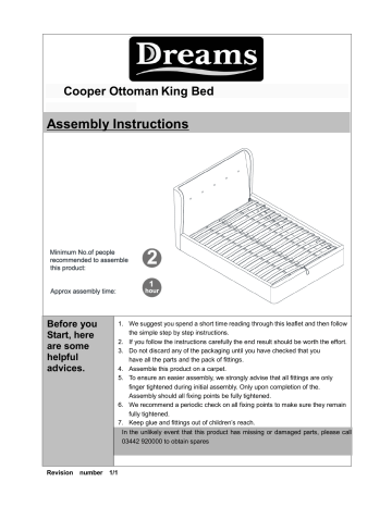 View of DREAMS Cooper Ottoman King Bed Assembly Instructions Manual | Manualzz