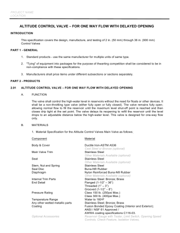 Cla-Val 210-03 Altitude Valve Specifications | Manualzz