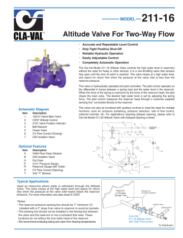 Cla-Val 211-16 Altitude Control Valve Data Sheet | Manualzz